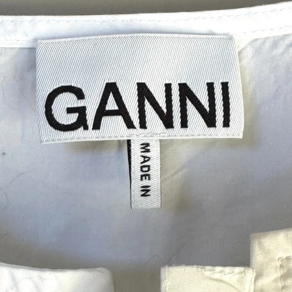 GANNI Cotton Poplin Tie String White Puff Sleeve Mini Dress EU Sz 34 / US sz 2 - Picture 9 of 13